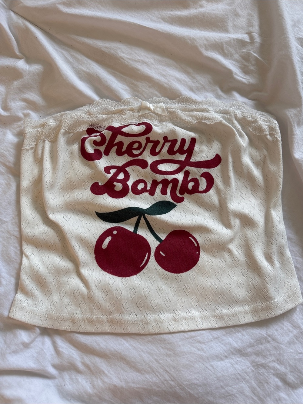 ROMWE White Crop Top with Red Cherry Graphic
